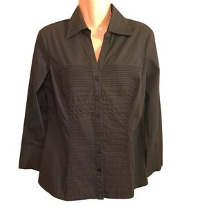 Signature By Larry Levine Women's Blouse Size M Charcoal Long Sleeve Button Down